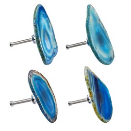 Mogokoyo Pack of 4 Furniture Knobs Natural Agate Drawer Knobs with Screw Furniture Knob Handle Cabinet Knobs for Cupboard Drawer Handles Wardrobe Pull Handle (Blue)