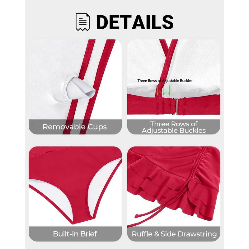 Yonique Bikini de cintura alta con falda para mujer, traje