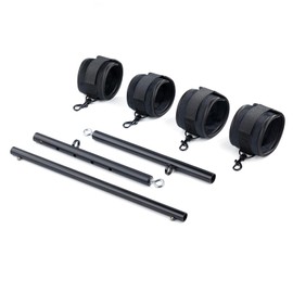 Spreader Bar Heavy Duty Stainless Steel Expandable Home Gym with 4pcs Adjustable Strap,Sports Aid Training Fitness Gear Pilates Aid Kit,Yoga Set (Black+Black Furry Kit)