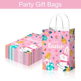 24 Pcs Easter Gift Bag Easter Bunny Egg Paper Bags with Handles Egg Hunt Games Easter Candy Bags Treat Goodies Bag for Easter Party Decor Supplies