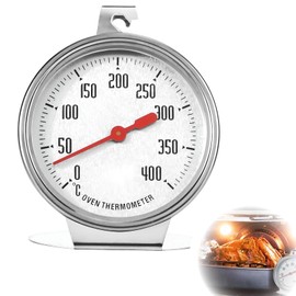 Thermometer for electric hobs, oven thermometer for ovens, measuring range 0 °C to 400 °C, stainless steel oven thermometer, oven thermometer for gas stove, with large dial for baking, BBQ and cooking