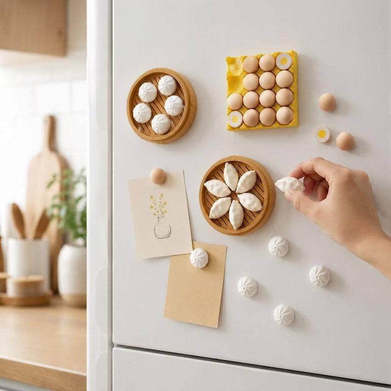 Realistic 3D Egg Bun Dumpling Fridge Magnets, Funny Novelty Set