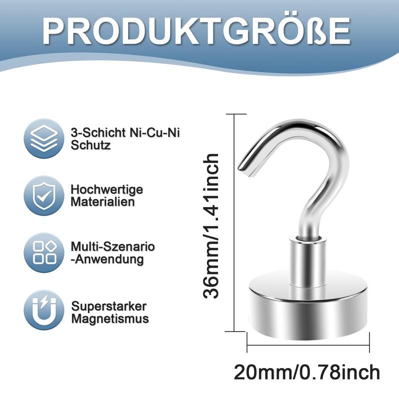 Anelueeoo 16 Pack Magnetic Hooks Heavy Duty Strong Neodymium Magnet