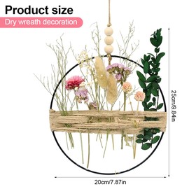 JOCXZI Decorative Wreaths, Metal Garland Made of Dried Flowers and Jute Rope, Living Room Wall Door Decoration, Metal Ring with Dream Catcher (20 x 25 cm)