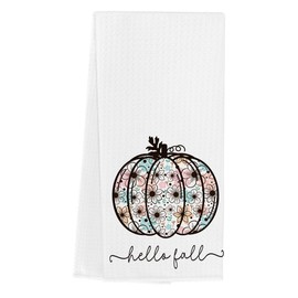 WINGTECA Boho Pumpkin Hello Fall Kitchen Towels Fall Kitchen Decor for Home Seasonal Autumn Thanksgiving Harvest Gifts Waffle Weave Dish Tea Hand Towels for Farmhouse Kitchen Bathroom 14 x 23 Inches