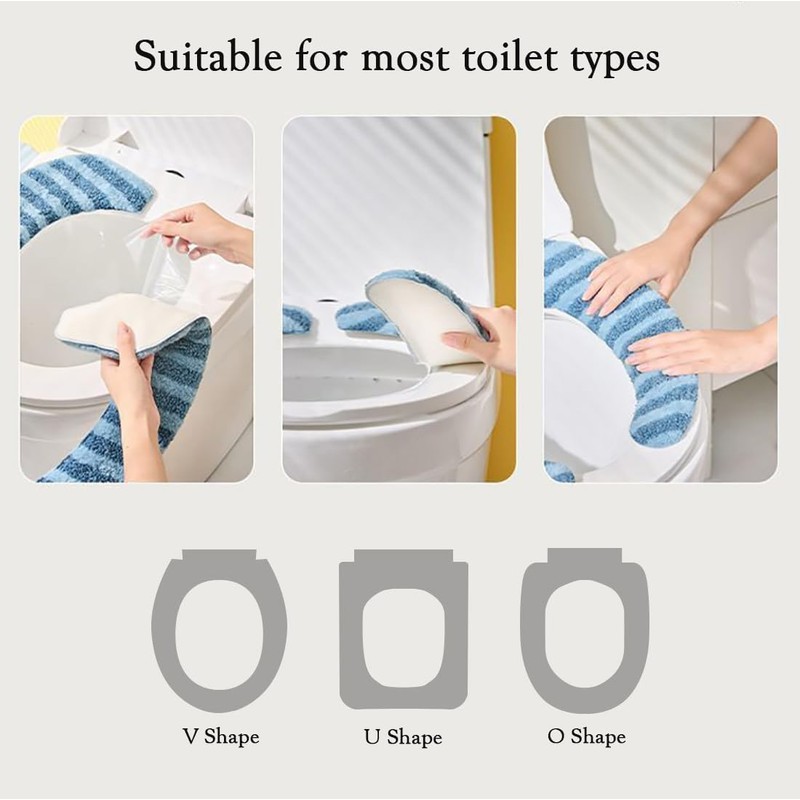 Stick-On Washable Reusable Toilet Memory Foam Cushion Pad Thick Warm