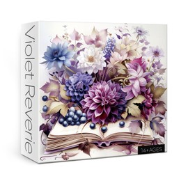 Purple Flower Books Puzzles for Adults 1000 Pieces Nature, Beautiful Plant Floral Art Jigsaw Puzzles, Impossible Challenging Puzzle