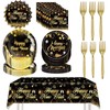 Happy New Year Party Decorations Tableware Set, Black and Gold