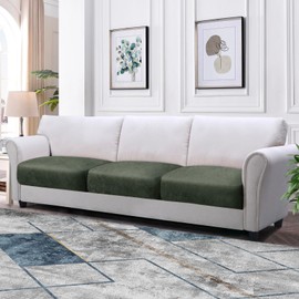 Imnopqr Couch Cushion Covers Leather Look Sofa Seat Cushion Covers Stretch Oversized Couch Cover Slipcovers Sets Furniture Protector, Pets Friendly(3PCS XL Sofa Cushion Covers, Army Green)