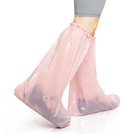 IwIeIaIrI Shoe Covers Disposable Non-Slip 20 Pack (10 Pairs),Plastic Middle Boot Covers,Thicken Extra Large Waterproof for Rainy Day(Pink)