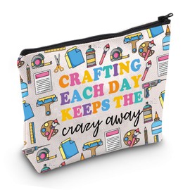 PYOUL Crafting Machine Sewing Lover Gift Crafting Each Day Keeps The Crazy Away Pouch Bag Crafter Gift Craft Lover Gift (Crazy Away Bag EU)