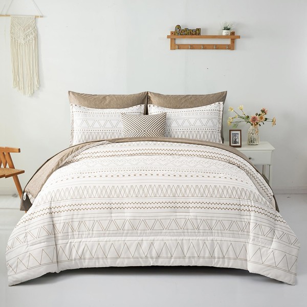 WONGS BEDDING Khaki Boho Comforter Set Full Size,7 Pieces Bed