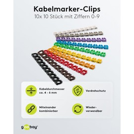 Goobay 72515 Digits 0–9 Cable Marker Clip for Cable Diameters up to 6mm, Pack of 100