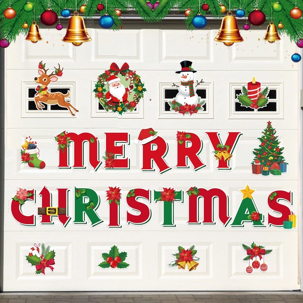 Magnetic Christmas Garage Door Decoration Christmas Garage Door Magnet Xmas Refrigerator Magnets Stickers Christmas Car Magnetic Decals for Xmas Holiday Party Fridge Door Supplies (Merry Christmas)