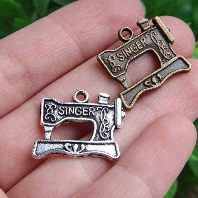 Wixine 20Pcs Singer Sewing Machine Charms Antique Silver Tone 22