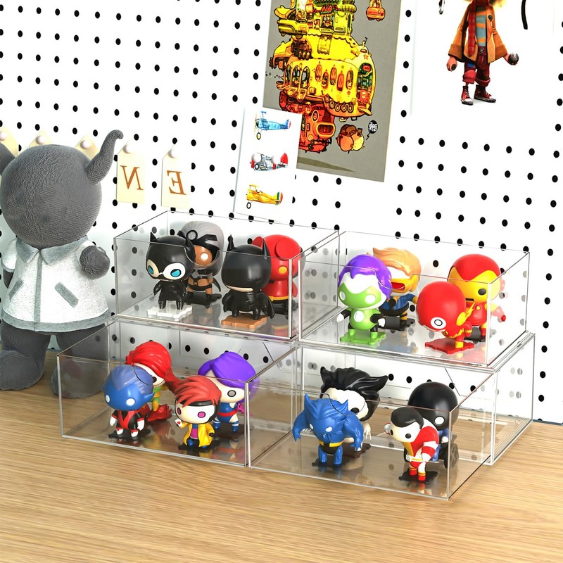 IceFun 4 Pack Large Stackable Storage Drawers,Acrylic Bathroom Kitchen Cabinet