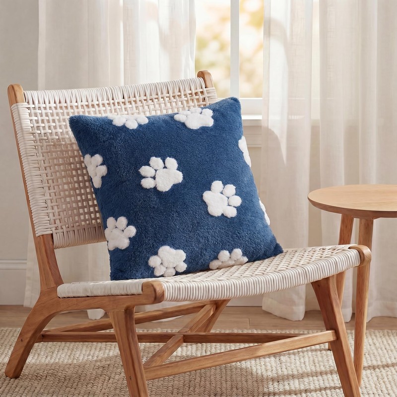 Spring Summer Pet Dog Paws Dark Blue Throw Pillow Covers