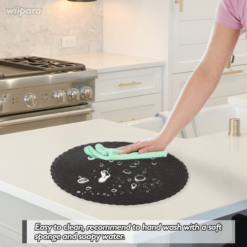 wiipara Round Woven Placemats Set of 6, 34 cm Kitchen
