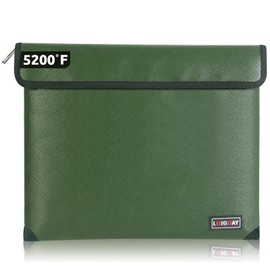 Waterproof Fireproof Document Bag - 5200°F with Heat Insulated, fireproof bags with Zipper, Fire Safe Envelope Bag for Cash/Important Documents/Valuables, fire proof money bag (Green, 13.9"x10.6")