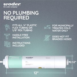 Woder WD-GEN4-2512-JG (New WD-10K-ADV-JG) Inline Water Filter w ¼” JG Fittings - WQA Certified Ultra High Capacity. USA Made. Chlorine, HM, PFAS, LEAD removal.