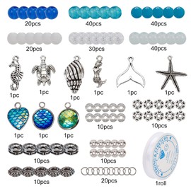 SUNNYCLUE 6pcs in 1 Box 6mm Summer Ocean Turtle Charm Bracelet Ocean Bracelet Sea Beads Turtle Bracelet Sea Star Beads Silver Bead Bracelet Sea Life Power Stone Sea Turtle Design Hawaiian Bracelet