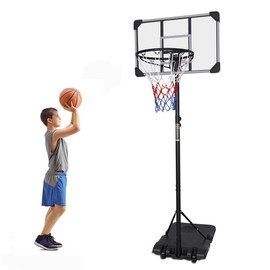 Kids Portable Basketball Hoop ,5.6-7ft Adjustable Height，Basketball Hoops & Goals,with 28in Backboard and Wheels，for Youth/Adults Indoor Outdoor - Color: Pink