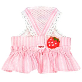 XGDMEIL Cute Strawberry Small Dog Dress with D-Ring Princess Lace Girl Female Dog Clothes Spring Summer Breathable Mesh Pet Puppy Cats Harness Dress for Shih Tzu Yorkies Chihuahua Maltese(Pink,Medium)