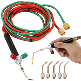 Lnrueg Kit de Antorcha de Oxígeno y Acetileno Mini, Antorcha de Soldadura de Oxígeno Portátil de Mano, Antorcha de Soldadura de Propano con 5 Puntas, Antorcha de Reparación de Joyería, Herramienta de