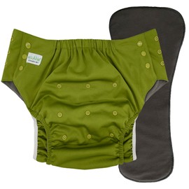 Pull On Cloth Diaper 2.0: Special Needs Teens and Adults Protective Briefs with Insert for Incontinence or Bedwetting (Large, Olive Green)