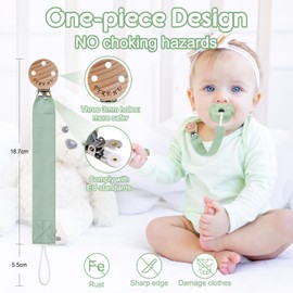 TYRY.HU Dummy Chain Girls Fabric Dummy Chain Clips Boys Soft Fabric Polyester Dummy Holder Set Wooden Dummy Strap Cotton Dummy Strap for Newborn Gift Pack of 4