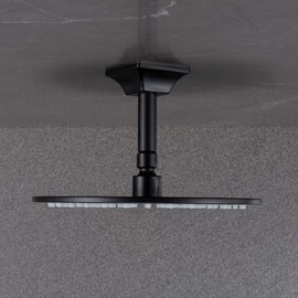 SEABEFORE 4" Ceiling Mounted shower arm Matte Black shower head extension with unique matching escutcheon, Standard 1/2" Connection