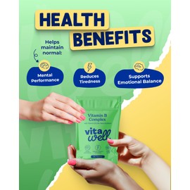 Vitawell Vitamin B Complex with Vitamin D3 | Energy, Tiredness & Fatigue Support | 3 Month Supply | High Strength B1, B2, B6, B12 | UK Made (90 Tablets)