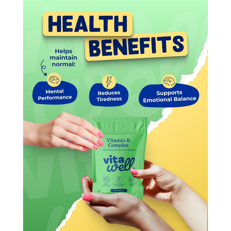 Vitawell Vitamin B Complex with Vitamin D3 | Energy, Tiredness