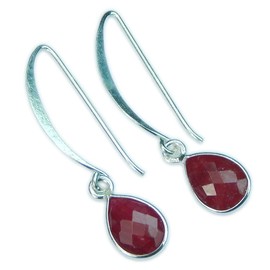 Myhealingworld Natural Briolite Cut Colour Enhanced Ruby Pear Shape Designer Earrings for Women 925 Sterling Silver Earrings Gift for Women Birthday jewelry (Quantity: 1 pair)