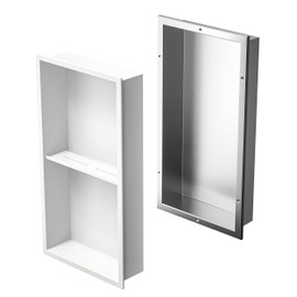Bernkot Stainless Steel Shower Niche White with Shelf 24" X 12" No Tile Need Niche Shower for Bathroom Wall Storage with Aluminum Waterpoof Box