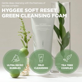 KSBC HYGGEE Soft Reset Green Cleansing Foam - Gentle Face Wash with Tea Tree Extract, Ultra Micro Bubbles Mild Facial Cleanser for Sensitive Skin - Soothes & Moisturizes Irritated, 5.07oz.