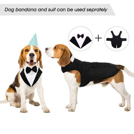 Kuoser Dog Tuxedo Dog Suit and Bandana Set, Dogs Tuxedo Wedding Party Suit, Dog Prince Wedding Bow Tie Shirt Formal Dog Wedding Attire for Large and Medium Dogs Golden Retriever Samo Bulldogs