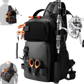 NEW VIEW Fishing Sling Bag, Waterproof Fly Fishing Sling Pack with Rod Holder, Versatile Storage Fishing Bags for Men, Small Shoulder Bag for Streams & Rivers (Black)
