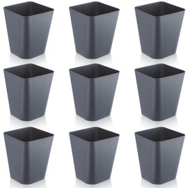 Hoolerry 9 Pieces Garbage Can 2 Gallon Small Trash Cans Bulk Bathroom Trash Bin Plastic Wastebasket Square for Bedroom Slim Bathroom Trashcan Small Container for Kitchen Office Home Rooms(Grey)