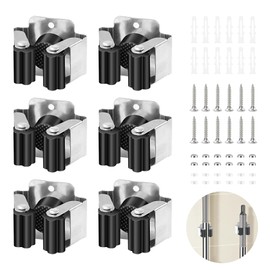 WEDAMOO 6 Pcs Broom Holder Wall Mounted, Mop Broom Holder with Installation Screws, Mop Wall Mounted Clips, Stainless Steel Mop Broom Holder Tool for Kitchen, Garden, Garage, Basement