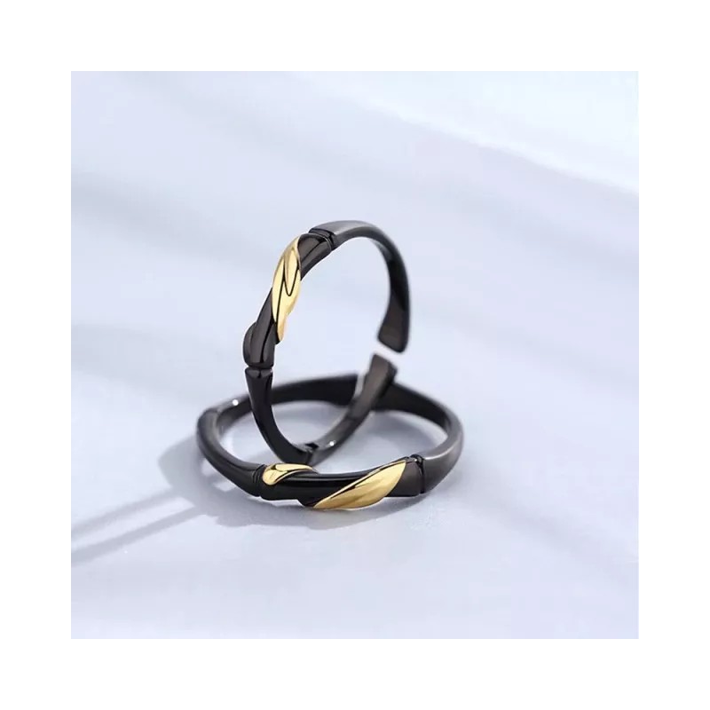 Dtup Set Anillos Pareja Calidad Oro Negro Bambú Elegante Regalo