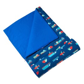 Wildkin Kids Sleeping Bags for Boys & Girls, Measures 57 x 30 x 1.5 Inches, Cotton Blend Materials Sleeping Bag for Kids, Ideal Size for Parties, Camping & Overnight Travel (Transportation),Blue