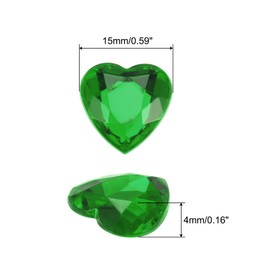 MECCANIXITY 40 Pcs Acrylic Heart Rhinestone 15mm Flat Back Plastic Gems Jewelry Stickers for Craft Bead Face Painting Costume Jewelry Making, Dark Green
