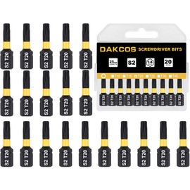 DAKCOS T20 Torx Bit Set, 20-Piece Premium S2 Alloy Steel 1-inch Long Screwdriver Insert Bits Hex Shank with Quick Release Slot