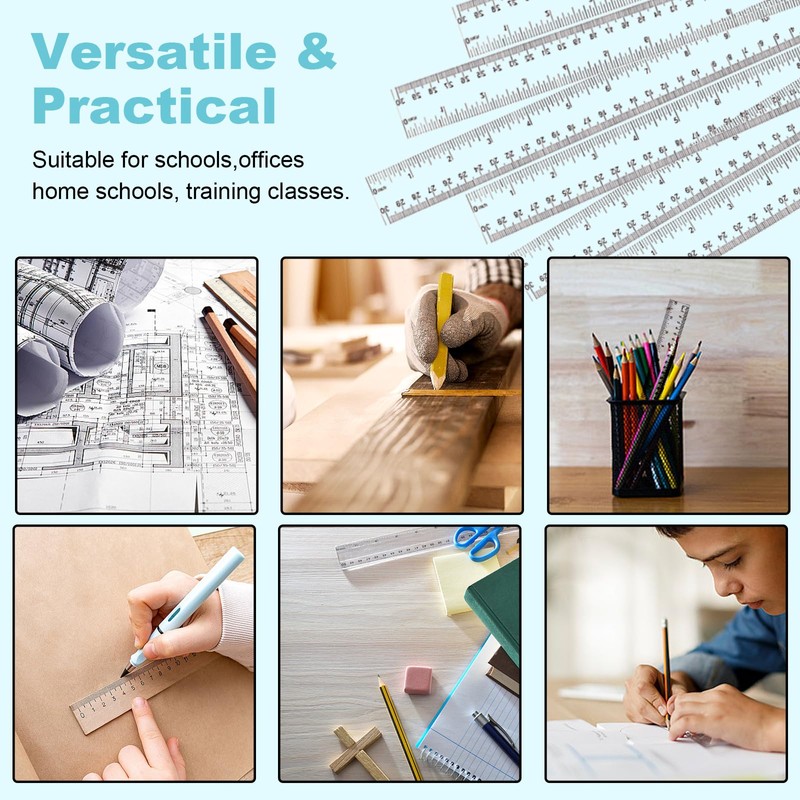 Pack of 12 Plastic Rulers 30 cm / 12 Inch2,