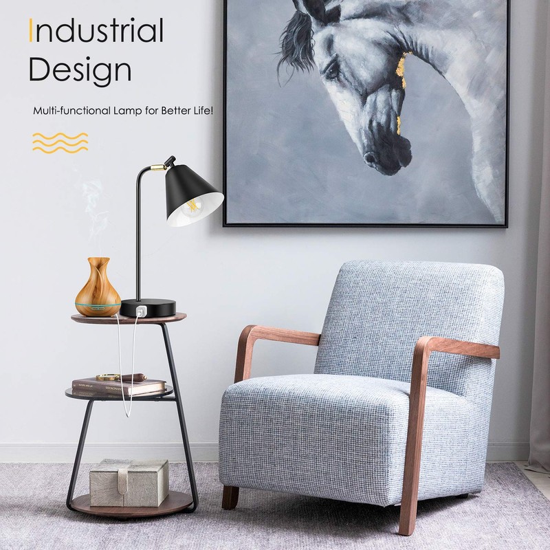 Industrial Dimmable Desk Lamp with 2 USB Charging Ports AC