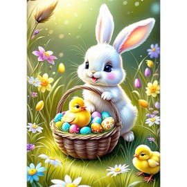 MEIYUDA Easte Diamond Painting Kits for Adults, 5D DIY Bunny Diamond Art kits, Rabbit Eggs Diamond Art Crystal Picture Round Full Drill Gem Art for Home Wall Decor 30x40cm