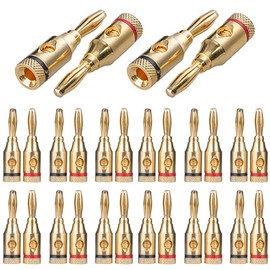 Banana Plugs 24k Gold Plated Screw-in for Solderless Speaker Cables Wall Plate Side Bottom Connections (Set of 28, Red 14/14 Black)