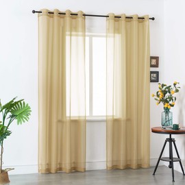 DUALIFE Tan Beige Sheer Curtain 120 Inch Length Light Brown Semi Voile Sheer Curtains Drapes for Living Room and Bedroom Window Treatments 2 Panels 52x120 Inches Long Natural Taupe