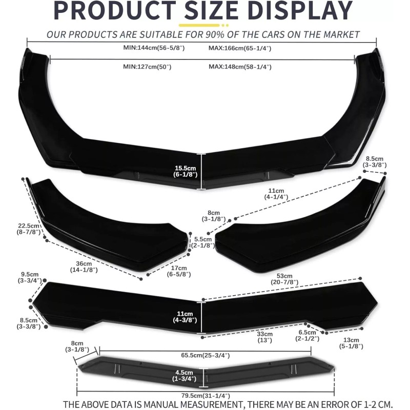 JK RACING For Acura TLX ILX 5Pcs Front Bumper Lip